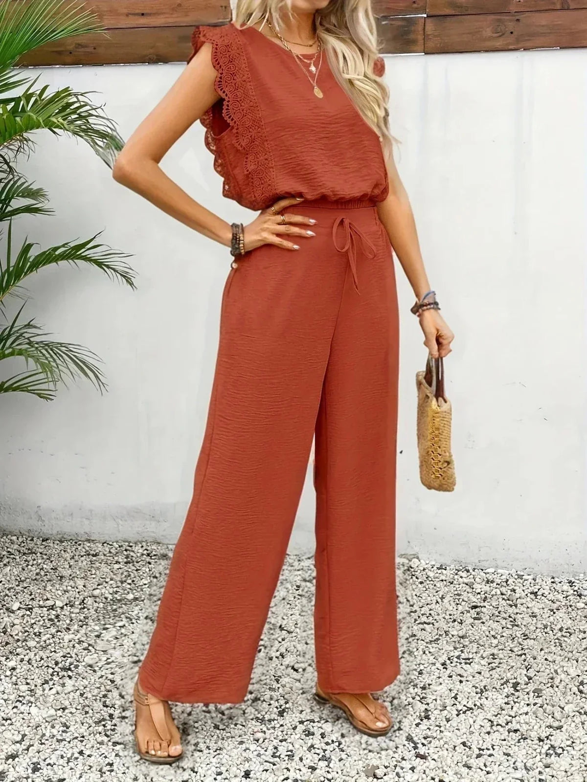 Dames Co-ord Set Kanten details Relaxed fit – Vorana