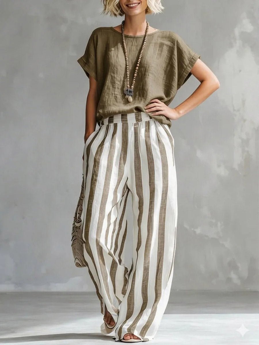 Dames Co-ord set Top & Broek O-hals hoge taille – Vorana