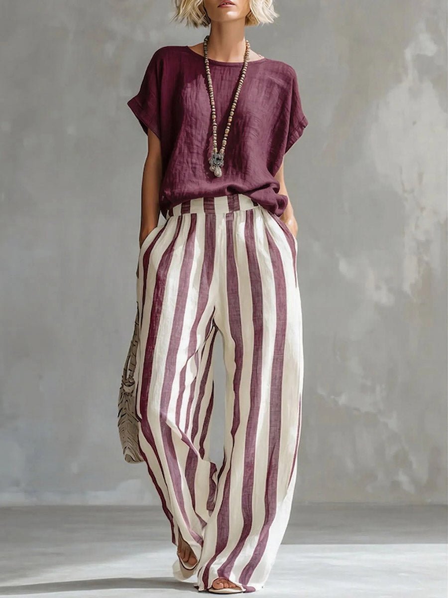 Dames Co-ord set Top & Broek O-hals hoge taille – Vorana
