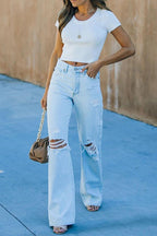 Dames Jeans Wide-Leg Knoopsluiting – Vorana