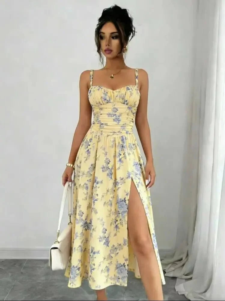 Dames Jurk Maxi Bloemenprint Kante hals – Vorana