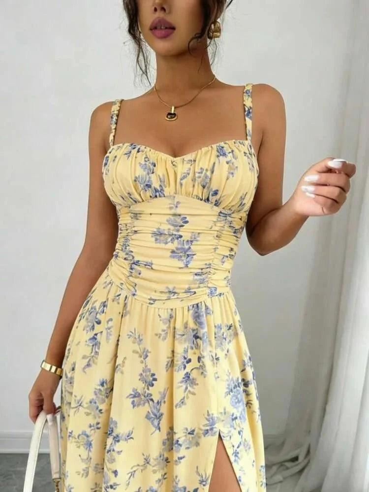 Dames Jurk Maxi Bloemenprint Kante hals – Vorana