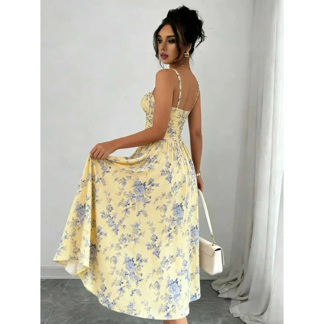 Dames Jurk Maxi Bloemenprint Kante hals – Vorana