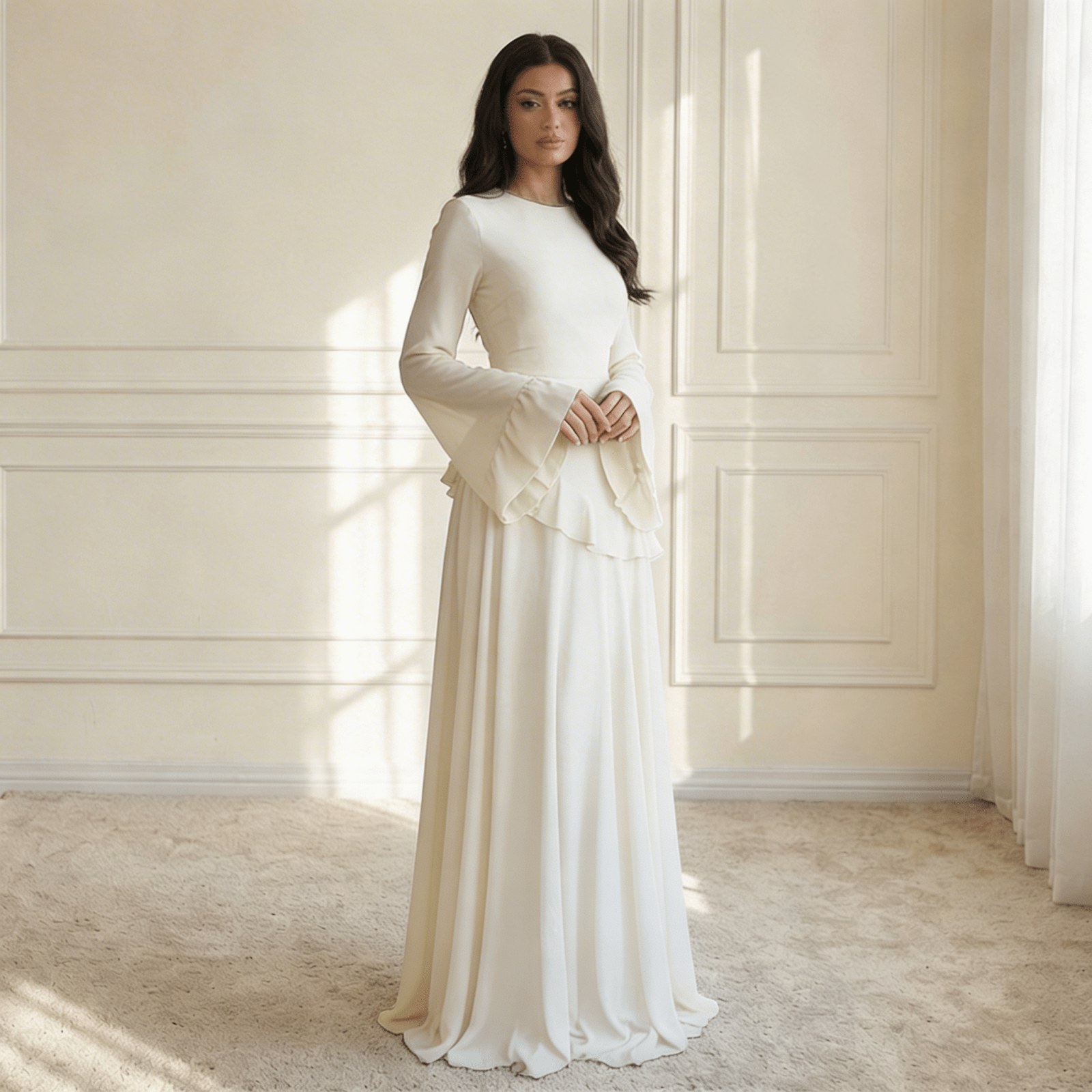 Dames Jurk Maxi Lange Mouwen Ruches – Vorana