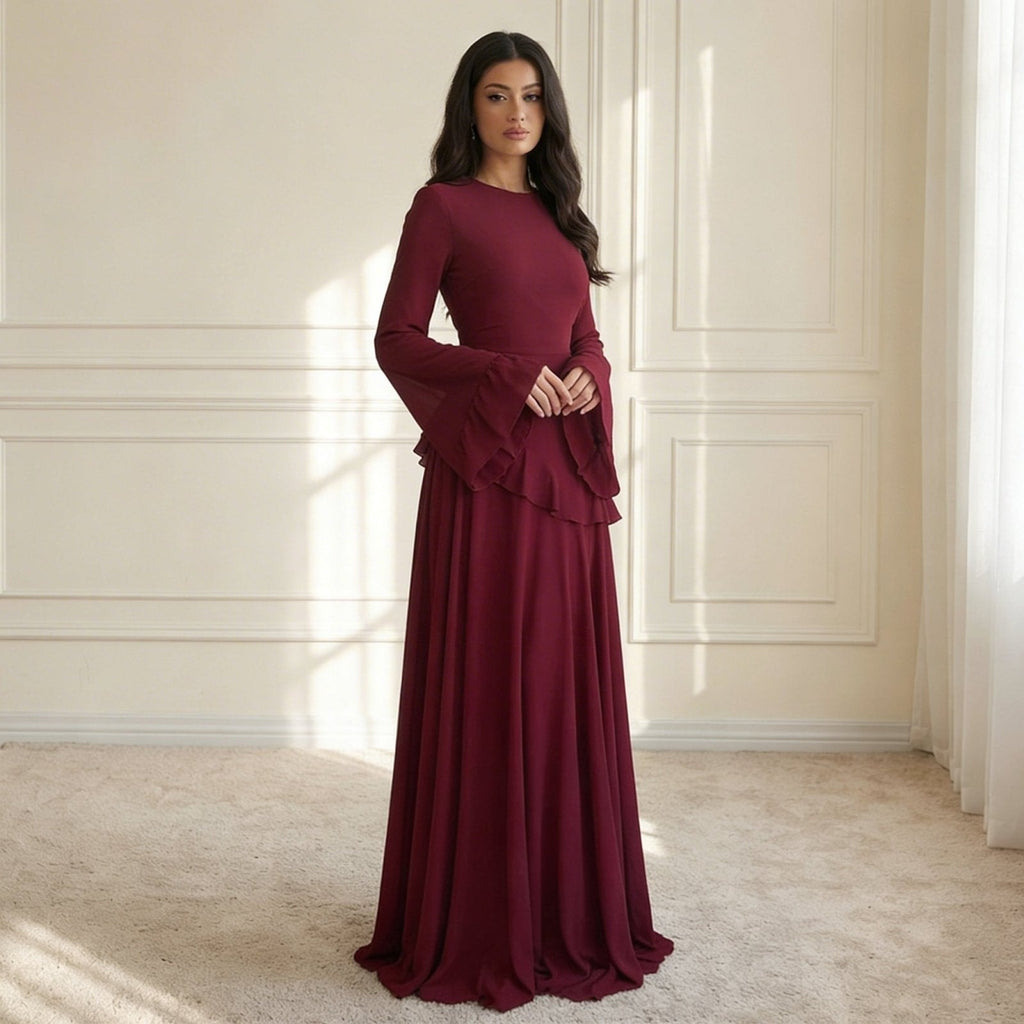Dames Jurk Maxi Lange Mouwen Ruches – Vorana