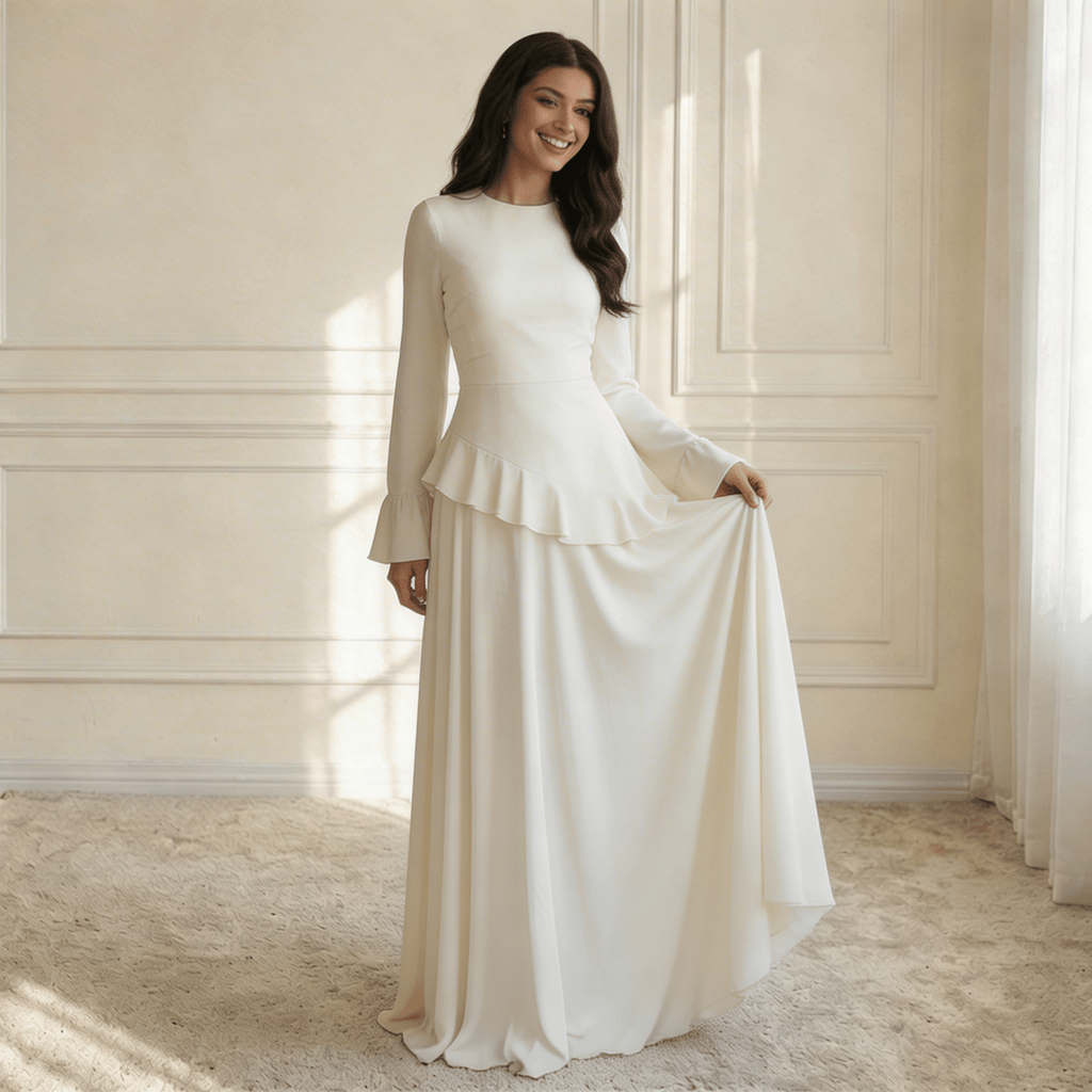Dames Jurk Maxi Lange Mouwen Ruches – Vorana