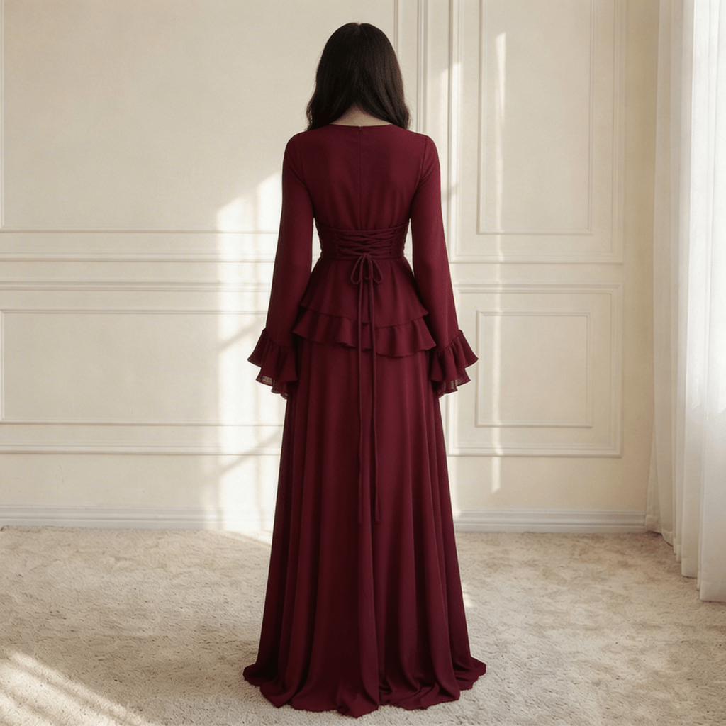 Dames Jurk Maxi Lange Mouwen Ruches – Vorana