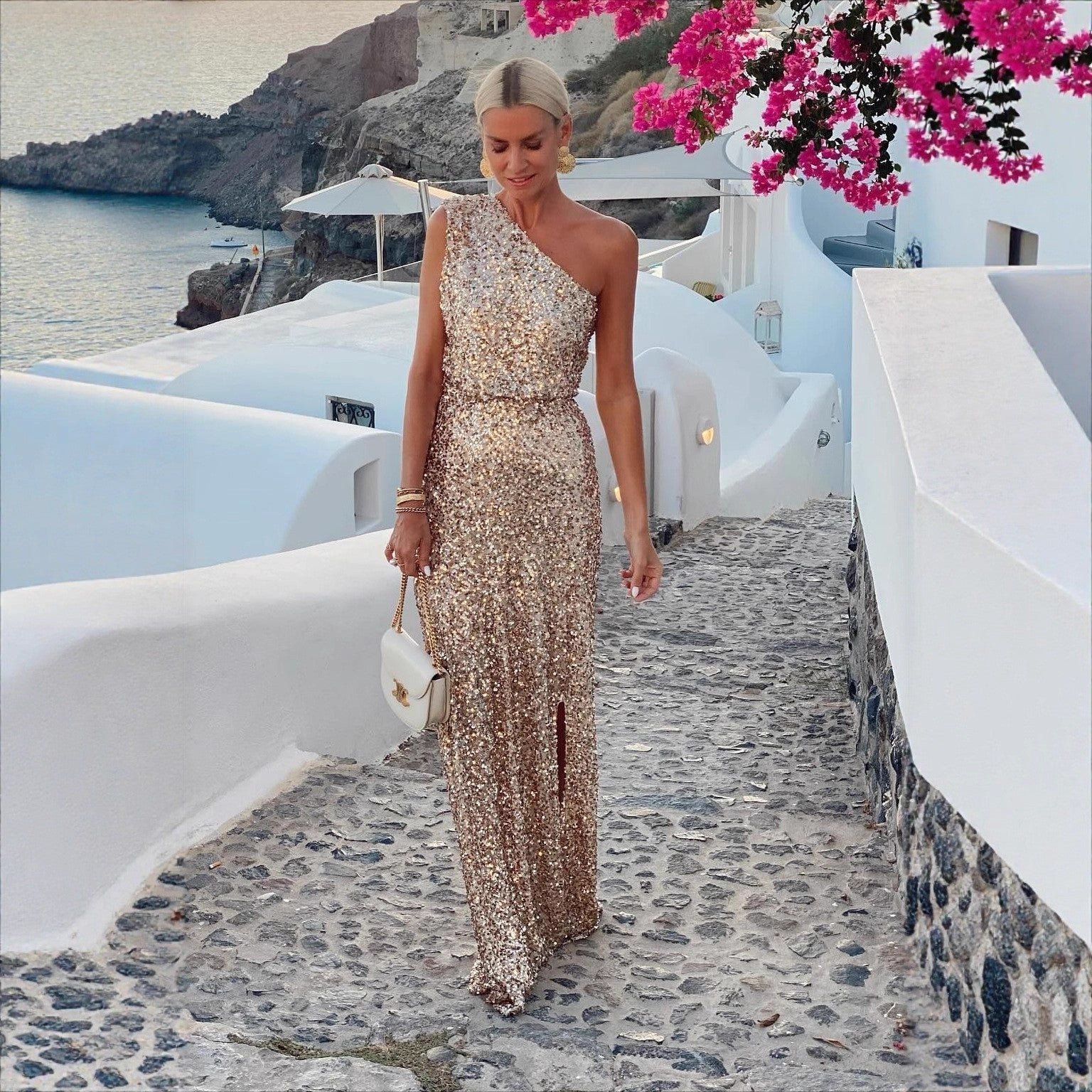 Dames Jurk Maxi Off-Shoulder Pailletten Zijsplit – Vorana