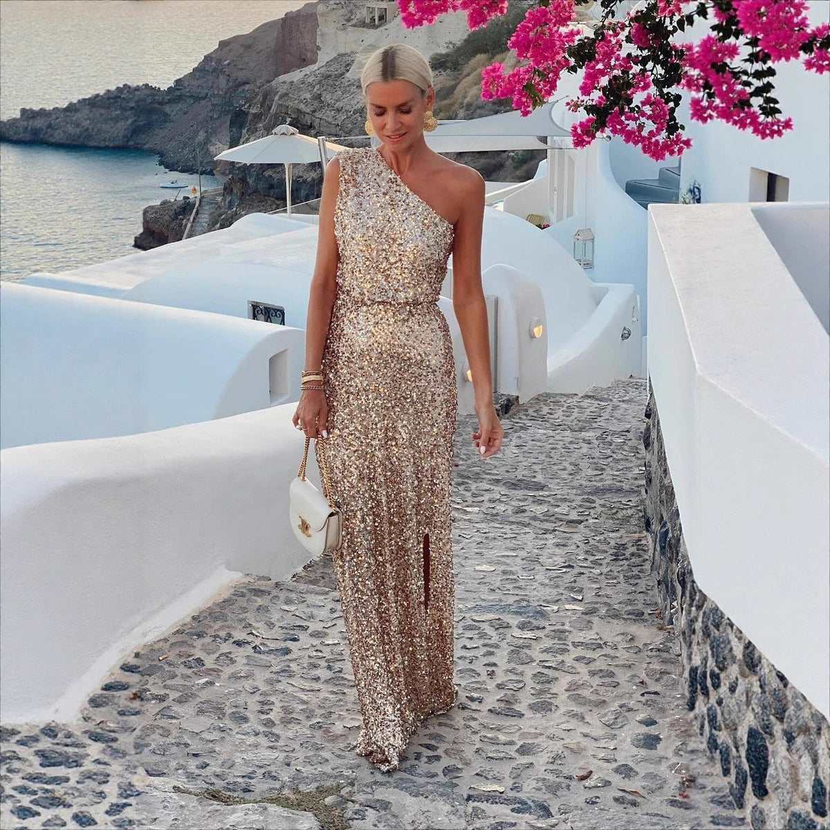 Dames Jurk Maxi Off-Shoulder Pailletten Zijsplit – Vorana