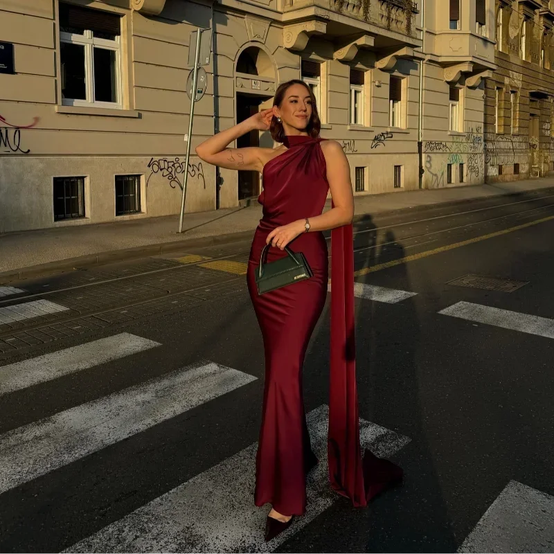 Dames Jurk Maxi One-Schouder Zijrits – Vorana