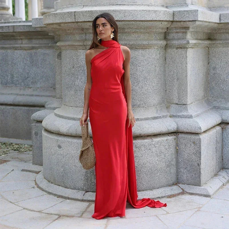 Dames Jurk Maxi One-Schouder Zijrits – Vorana