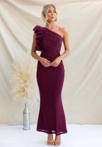 Dames Jurk Maxi One-Shoulder Ruche detail – Vorana