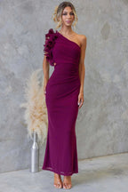Dames Jurk Maxi One-Shoulder Ruche detail – Vorana