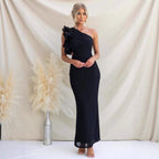 Dames Jurk Maxi One-Shoulder Ruche detail – Vorana