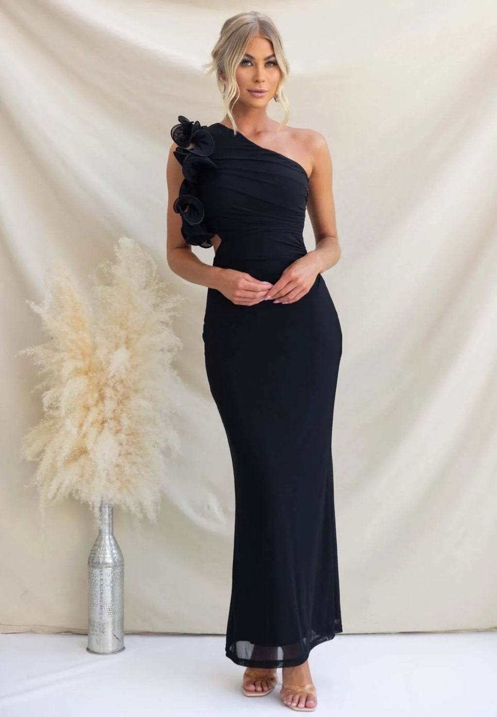 Dames Jurk Maxi One-Shoulder Ruche detail – Vorana