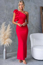 Dames Jurk Maxi One-Shoulder Ruche detail – Vorana