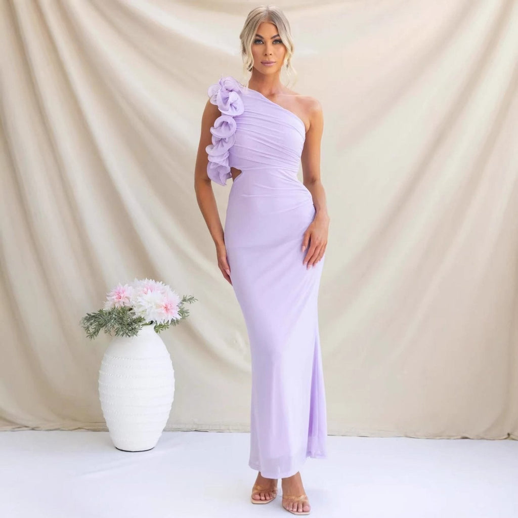 Dames Jurk Maxi One-Shoulder Ruche detail – Vorana
