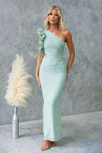 Dames Jurk Maxi One-Shoulder Ruche detail – Vorana