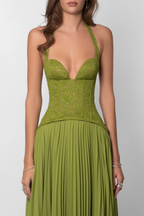 Dames Jurk Maxi Plissé Corsetdetail – Vorana