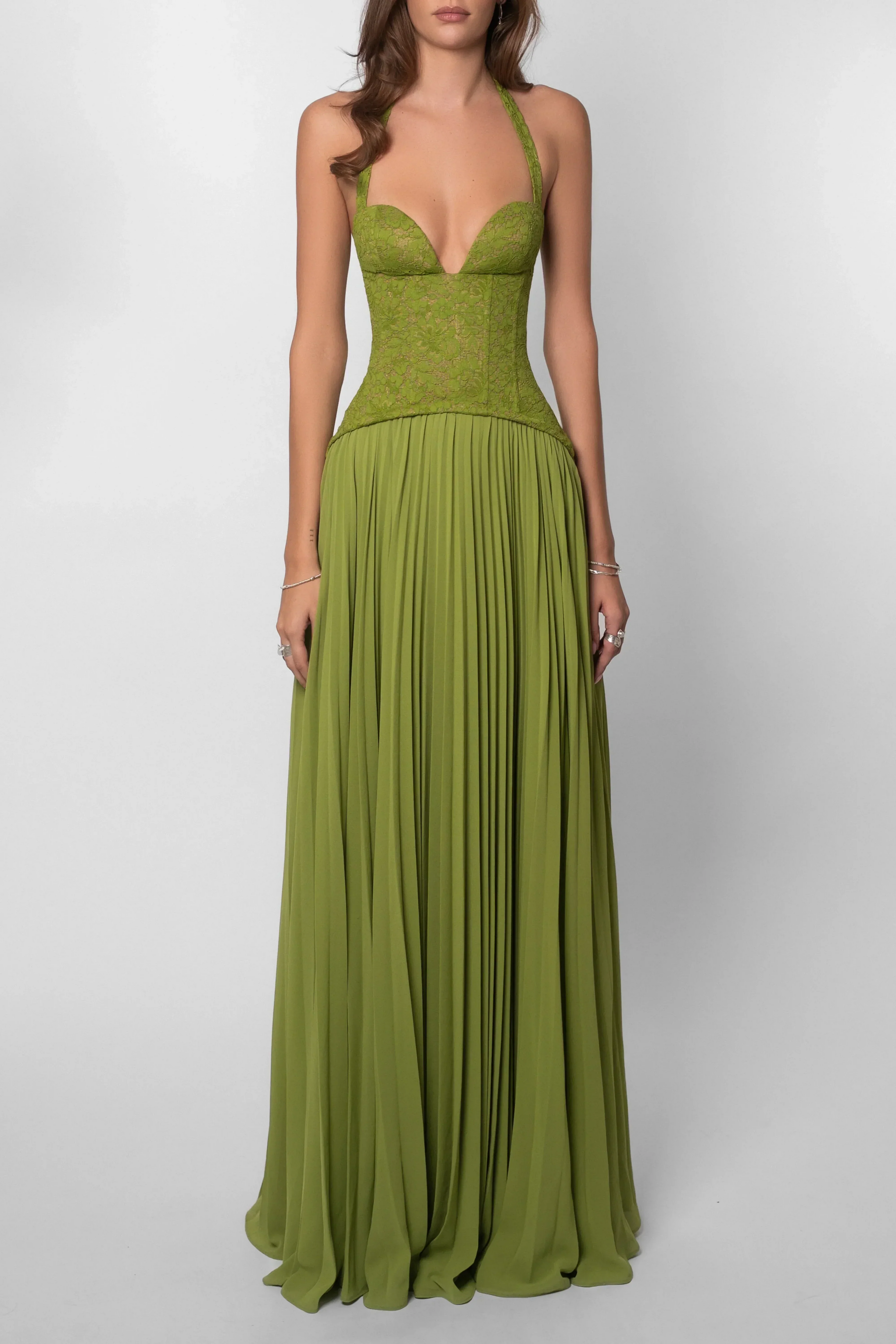 Dames Jurk Maxi Plissé Corsetdetail – Vorana