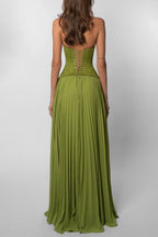 Dames Jurk Maxi Plissé Corsetdetail – Vorana