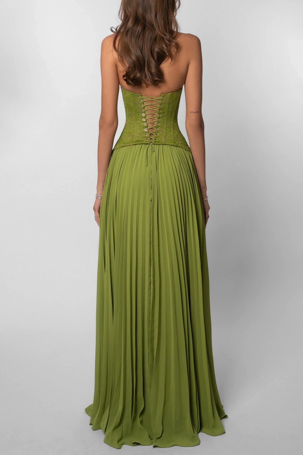 Dames Jurk Maxi Plissé Corsetdetail – Vorana