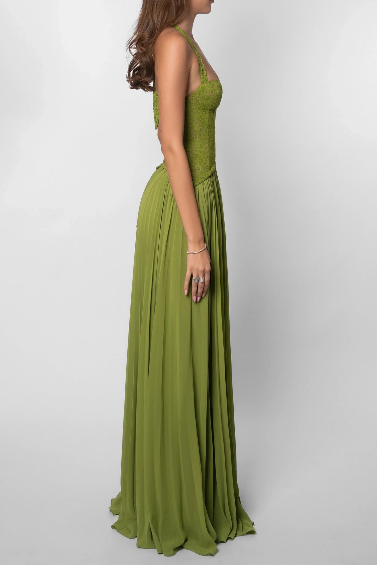 Dames Jurk Maxi Plissé Corsetdetail – Vorana