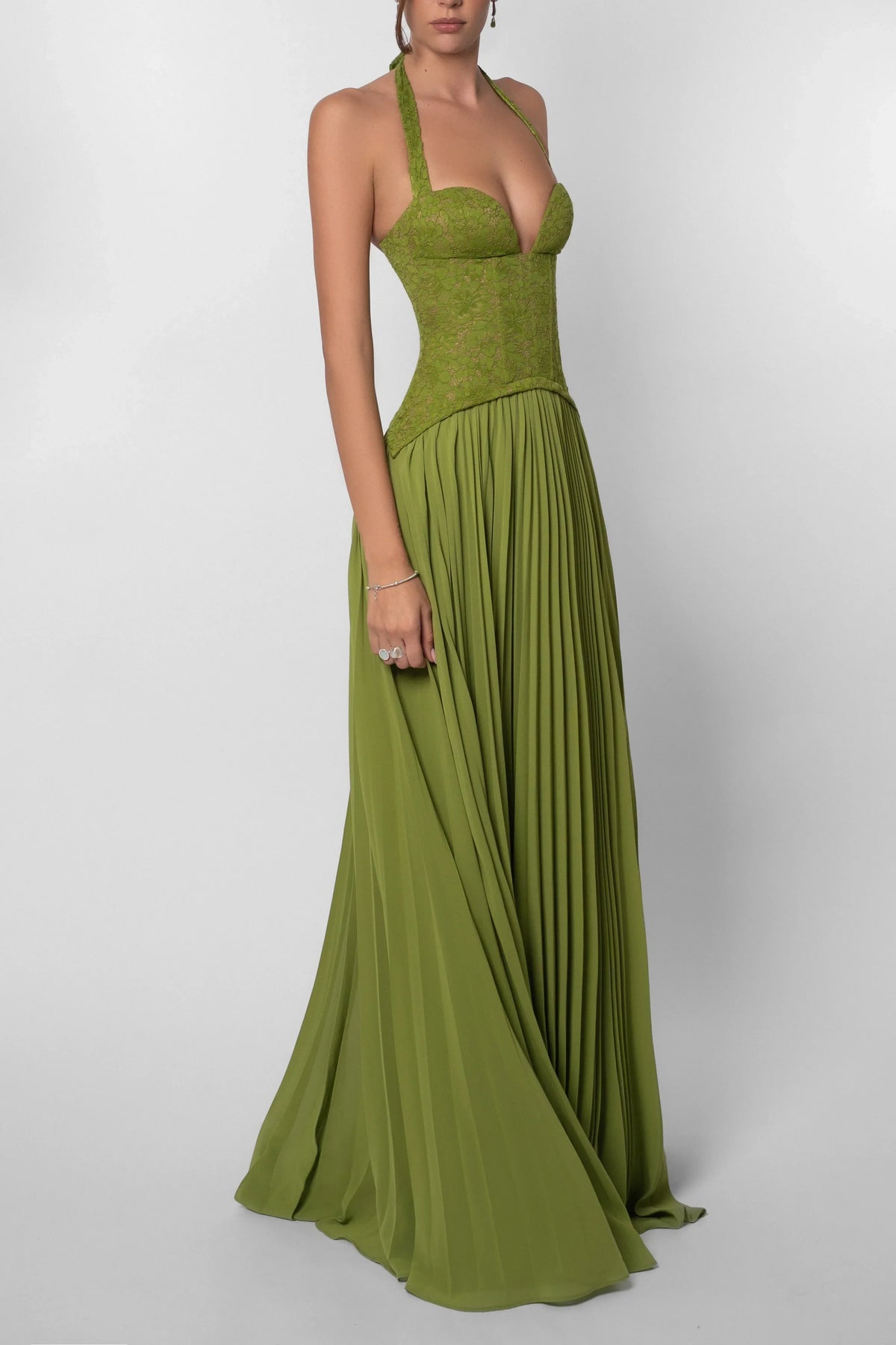 Dames Jurk Maxi Plissé Corsetdetail – Vorana