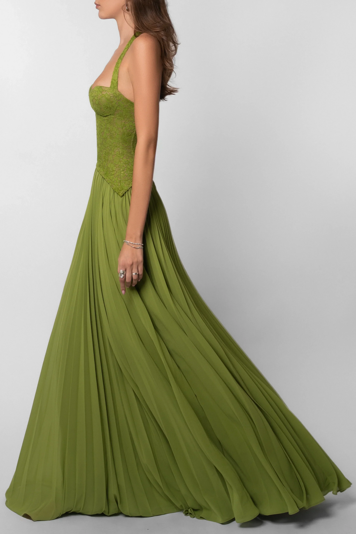 Dames Jurk Maxi Plissé Corsetdetail – Vorana
