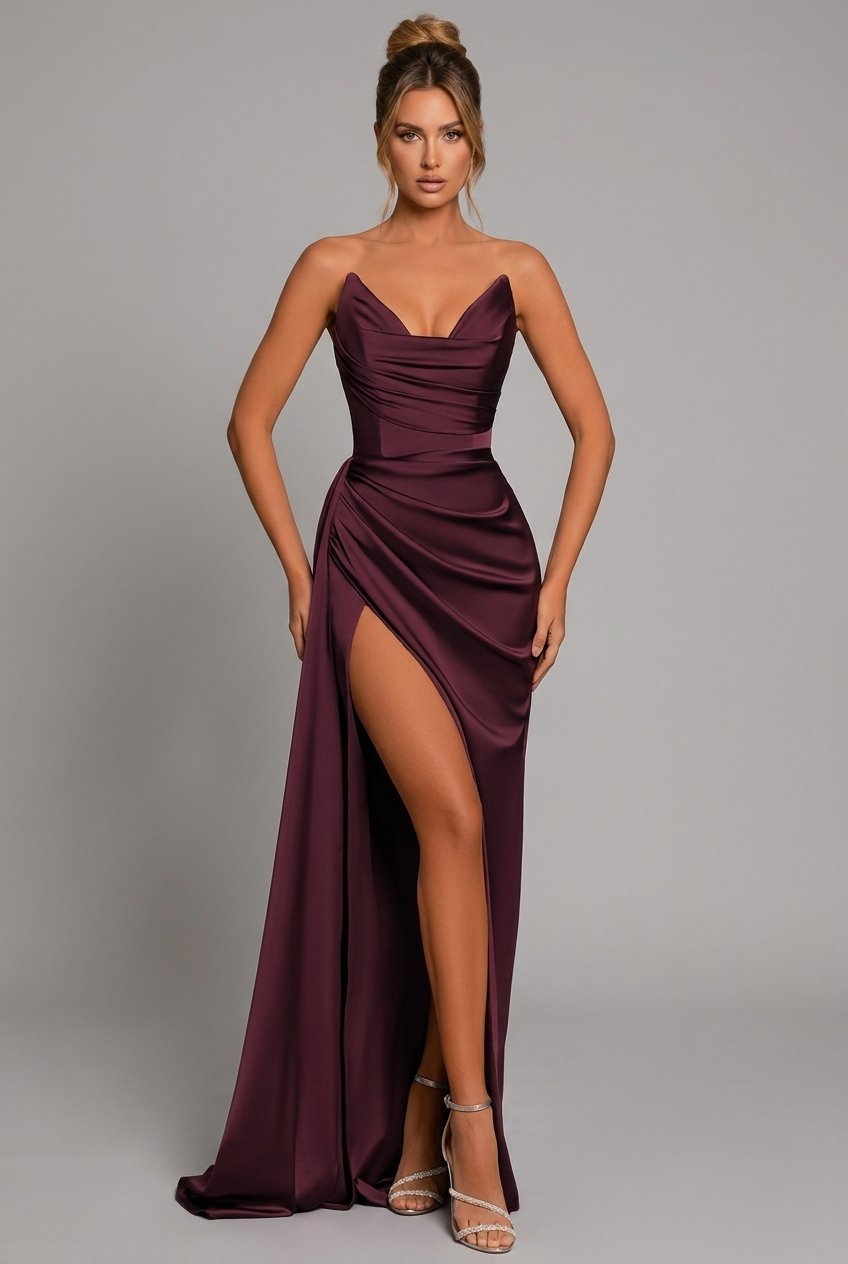 Dames Jurk Maxi Split Strapless Hartuitsnijding – Vorana