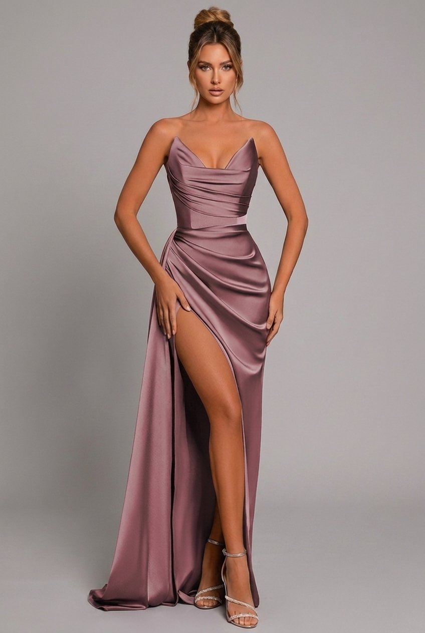 Dames Jurk Maxi Split Strapless Hartuitsnijding – Vorana