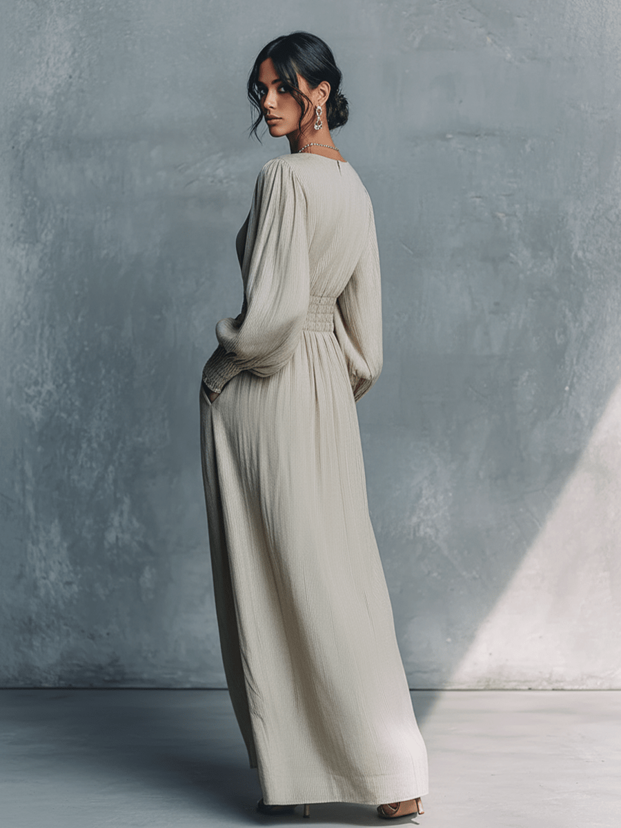 Dames Jurk Maxi V-hals Gestreept dessin – Vorana