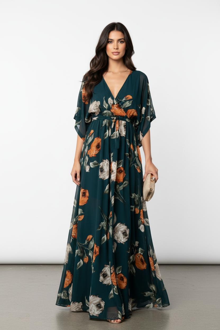 Dames Jurk Maxi V-hals met getailleerde tailleband – Vorana