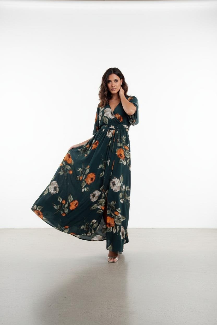 Dames Jurk Maxi V-hals met getailleerde tailleband – Vorana