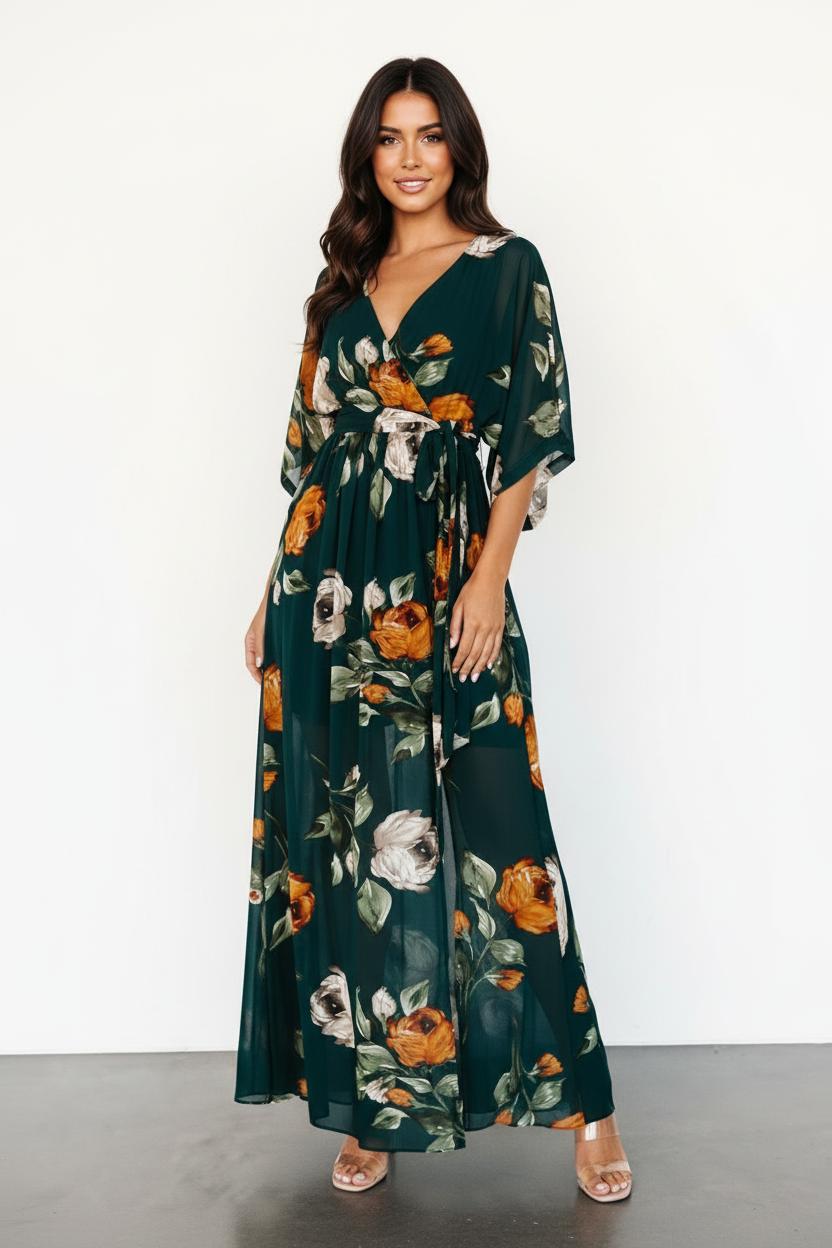 Dames Jurk Maxi V-hals met getailleerde tailleband – Vorana