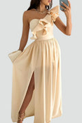 Dames Jurk Maxi Zijsplijt Ruchedetails – Vorana