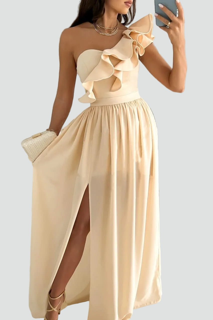 Dames Jurk Maxi Zijsplijt Ruchedetails – Vorana