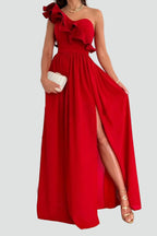 Dames Jurk Maxi Zijsplijt Ruchedetails – Vorana