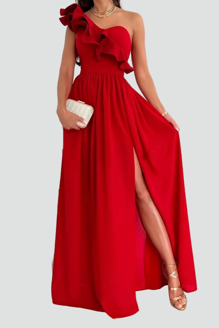 Dames Jurk Maxi Zijsplijt Ruchedetails – Vorana
