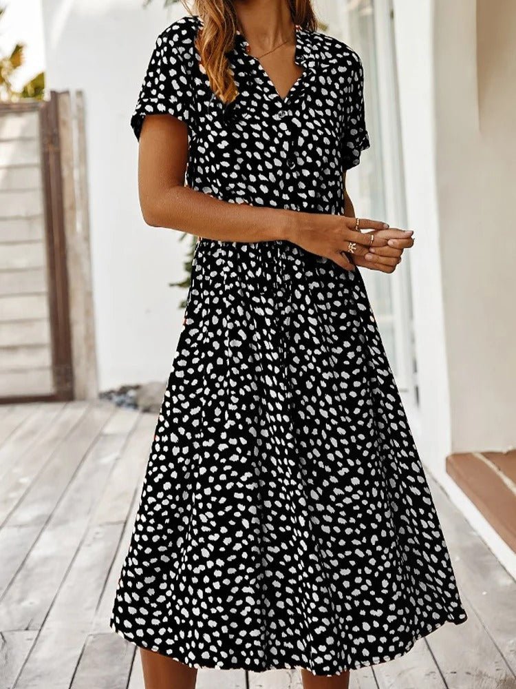Dames Jurk Midi bloemenprint Knoopsluiting – Vorana