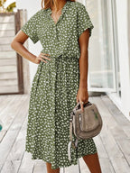 Dames Jurk Midi bloemenprint Knoopsluiting – Vorana