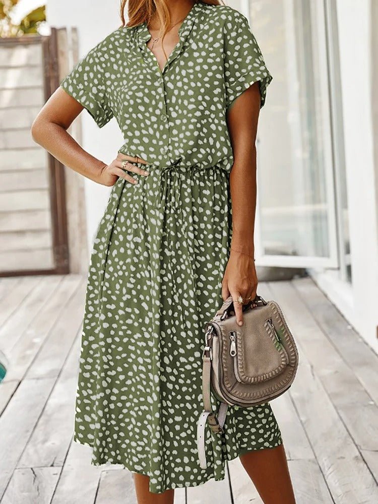 Dames Jurk Midi bloemenprint Knoopsluiting – Vorana