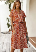 Dames Jurk Midi bloemenprint Knoopsluiting – Vorana