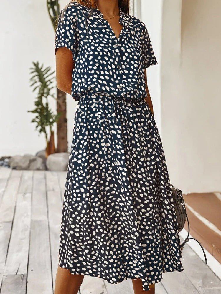 Dames Jurk Midi bloemenprint Knoopsluiting – Vorana