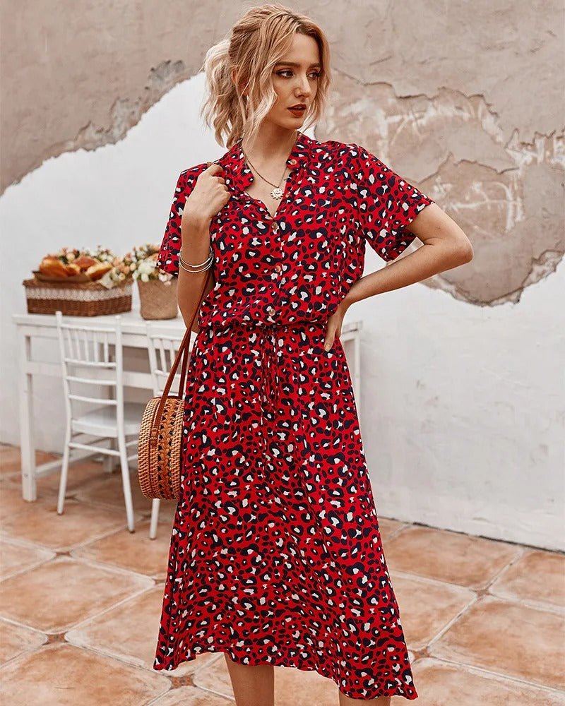 Dames Jurk Midi bloemenprint Knoopsluiting – Vorana