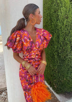 Dames Jurk Midi Bloemenprint Pofmouwen – Vorana