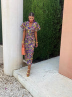 Dames Jurk Midi Bloemenprint Pofmouwen – Vorana