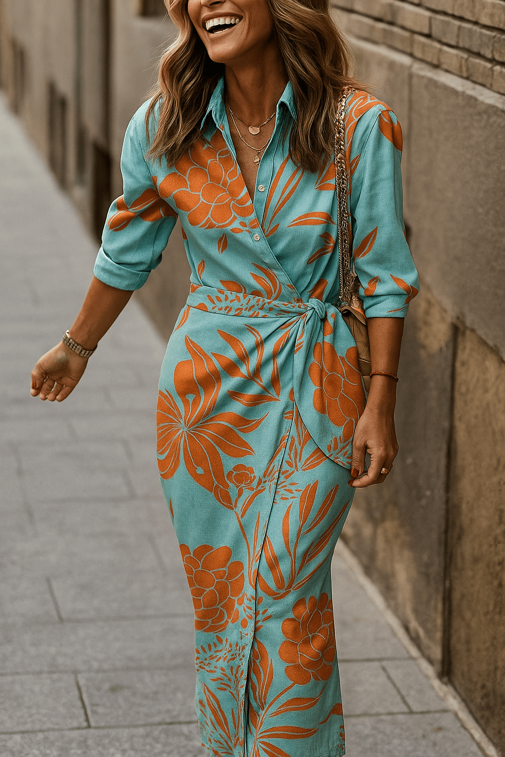 Dames Jurk Midi Strikceintuur knoopsluiting – Vorana