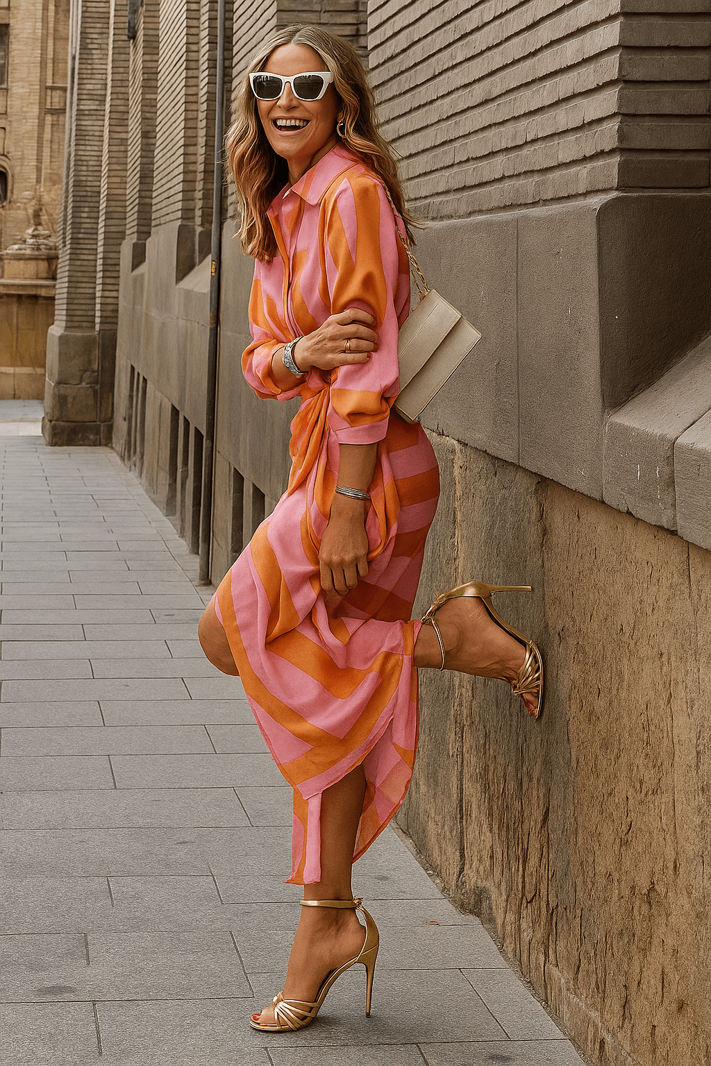 Dames Jurk Midi Strikceintuur knoopsluiting – Vorana