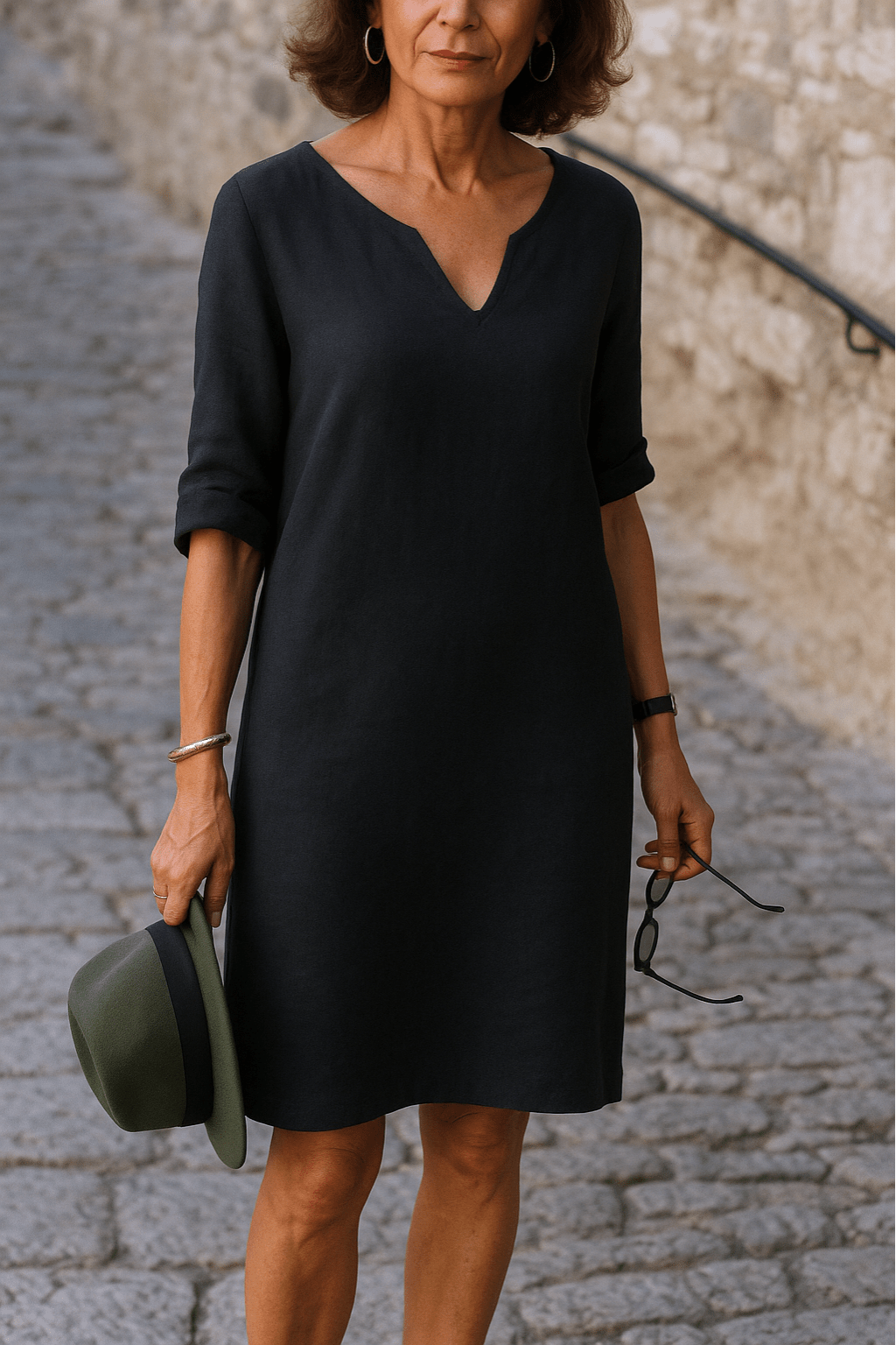 Dames Jurk Midi V-hals vormende snit – Vorana